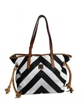 Dooney & Bourke Large Black & White Chevron Braided Handle Tote
